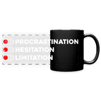 Kein Prokrastinations-Trio - Panorama-Tasse farbig - Schwarz - Vorne