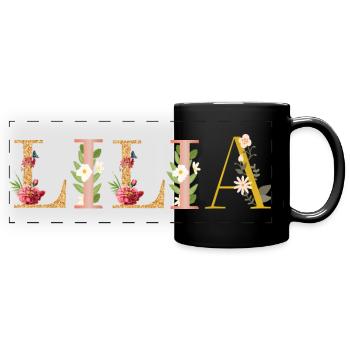 LILIA name decorated with flowers - Full Colour Panoramic Mug - black - Front
