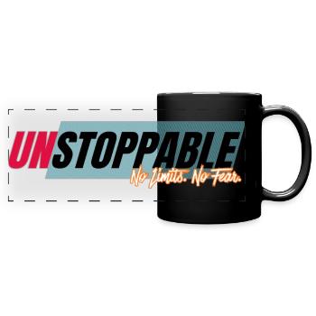 Unaufhaltsam ohne Grenzen - Panorama-Tasse farbig - Schwarz - Vorne