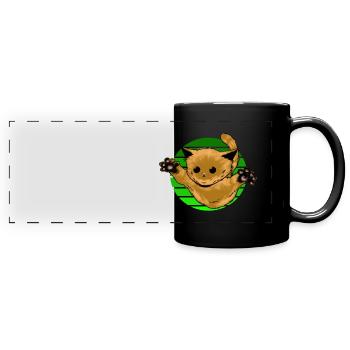 Katze Springt Sonnenuntergang - Panorama-Tasse farbig - Schwarz - Vorne
