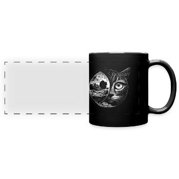 Surrealistisches Artwork - Katze mit Landschaft - Panorama-Tasse farbig - Schwarz - Vorne