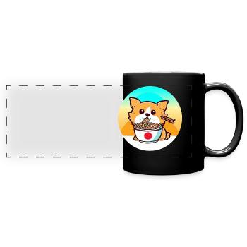 Le chien mange des nouilles ramen - Mug panoramique uni - noir - Devant