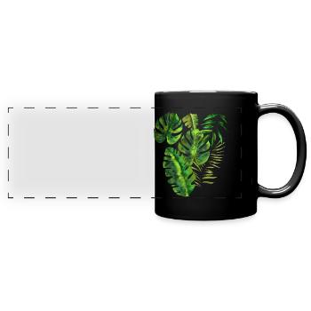 Muster Blätter Palmenblätter Dschungel - Panorama-Tasse farbig - Schwarz - Vorne