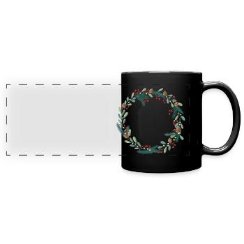 Weihnachtskranz, Adventkranz zum Personalisieren - Panorama-Tasse farbig - Schwarz - Vorne