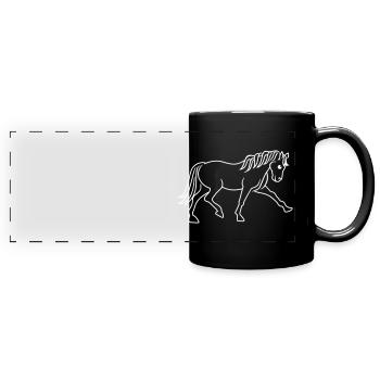 Pferd / Pony (1c, Linienzeichnung) - Panorama-Tasse farbig - Schwarz - Vorne