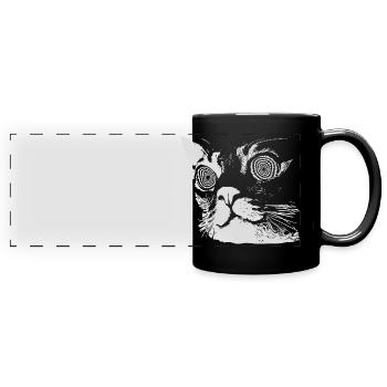 Stylische Katzenkopf-Silhouette - Panorama-Tasse farbig - Schwarz - Vorne