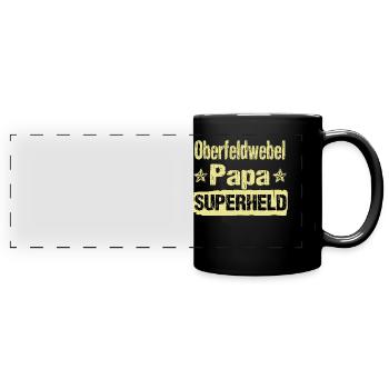 Oberfeldwebel papa superheld - Panorama-Tasse farbig - Schwarz - Vorne