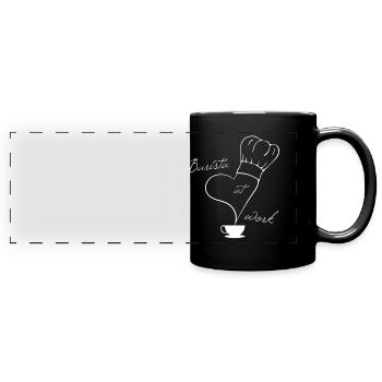 Barista at work, preparing coffee - Full Colour Panoramic Mug - black - Front