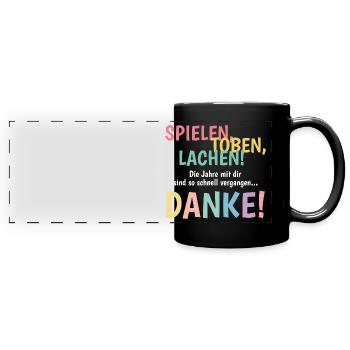 Kindergarten Abschiedsgeschenk für die Erzieherin - Panorama-Tasse farbig - Schwarz - Vorne