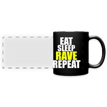 Rave Raver Techno Eat Sleep Rave Repeat - Panorama-Tasse farbig - Schwarz - Vorne