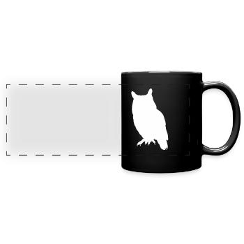 Eule Owl Geschenkidee Silhouette Schwarz Weiß - Panorama-Tasse farbig - Schwarz - Vorne