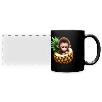Kleiner Affe in einer Ananas - Panorama-Tasse farbig - Schwarz - Vorne