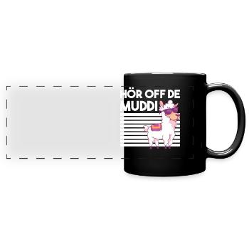 DDR Lama Alpaka Sprüche Geschenk - Panorama-Tasse farbig - Schwarz - Vorne