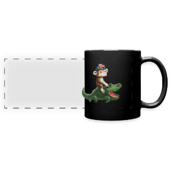 Drôle de singe sur la conception du crocodile - Mug panoramique uni - noir - Devant