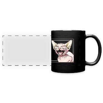 Sphynx-Katze lacht - Panorama-Tasse farbig - Schwarz - Vorne