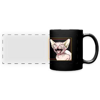 Sphynx-Katze lacht - Panorama-Tasse farbig - Schwarz - Vorne