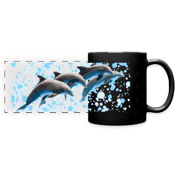 Dolphin Group Jumping, Naturel, Gouttes d’eau - Mug panoramique uni - noir - Devant