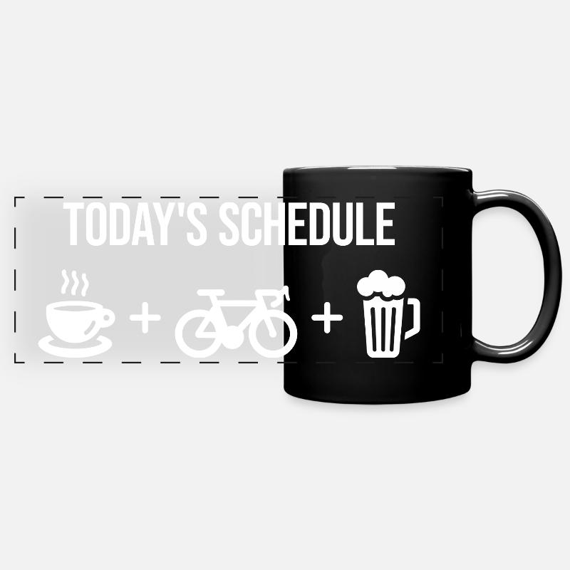 Das heutige Programm - Kaffee, Radfahren und Bier - Panorama-Tasse farbig - Schwarz