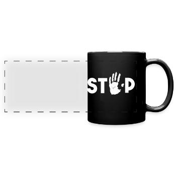 HIER IST SCHLUSS - STOP - Panorama-Tasse farbig - Schwarz - Vorne