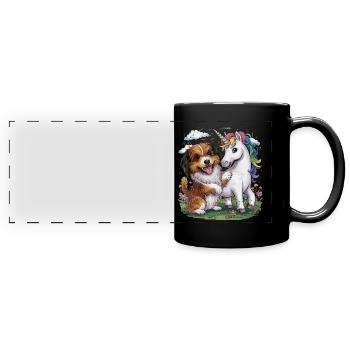 Dessin animé Le bichon havanais joue avec la licorne conte de fées - Mug panoramique uni - noir - Devant