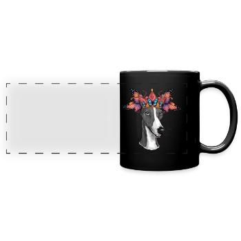 Lévrier en carton avec papillon - Mug panoramique uni - noir - Devant