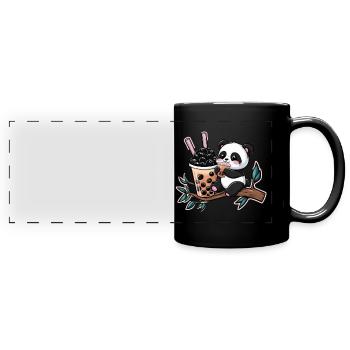 Kawaii Panda mit Bubble Tea - Panorama-Tasse farbig - Schwarz - Vorne