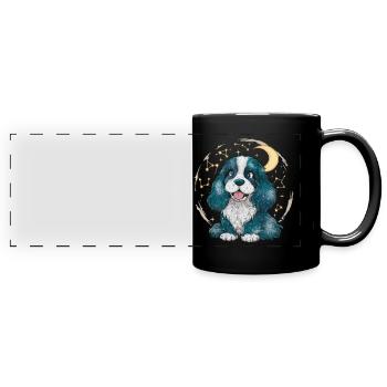 Süßer Cocker Spaniel mit Mond und Sternen - Panorama-Tasse farbig - Schwarz - Vorne
