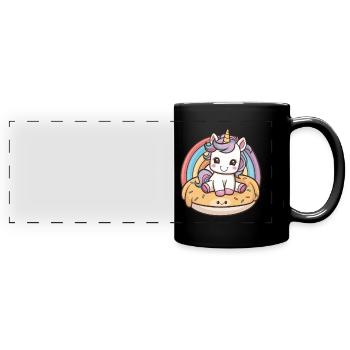 Kawaii unicorn with delicious food - Full Colour Panoramic Mug - black - Front