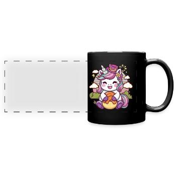 Kawaii unicorn with delicious food - Full Colour Panoramic Mug - black - Front