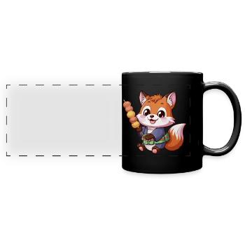 Kawaii Fuchs mit Hanami Dango - Panorama-Tasse farbig - Schwarz - Vorne