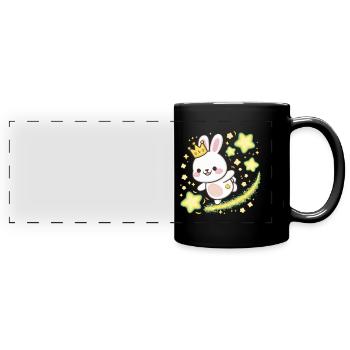 Süßer Kawaii Hase mit Krone und Sternen - Panorama-Tasse farbig - Schwarz - Vorne