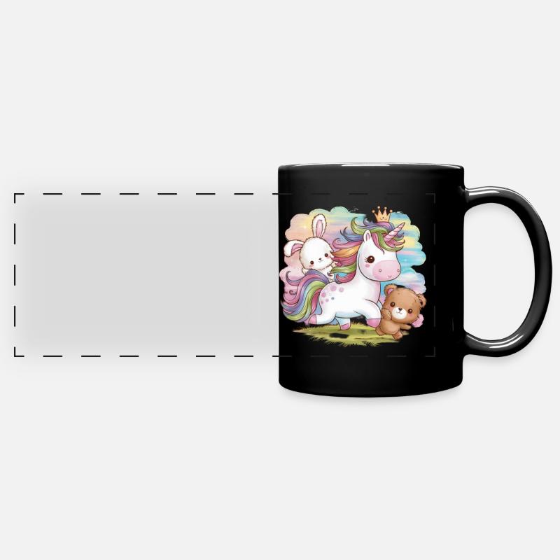 Kawaii Einhorn mit Hase und Teddybär - Panorama-Tasse farbig - Schwarz