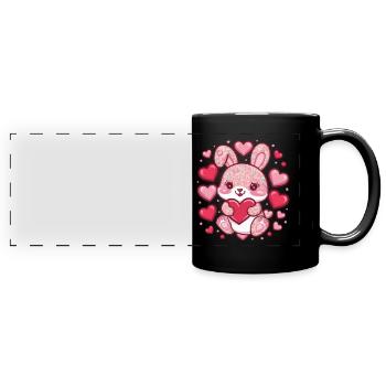 Kawaii Häschen im Cartoon Stil - Panorama-Tasse farbig - Schwarz - Vorne