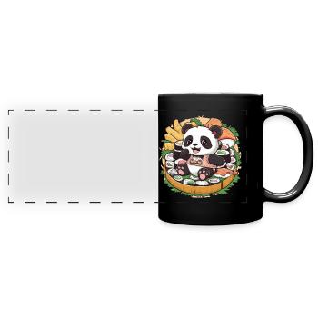 Süßer Kawaii Panda mit großer Sushi Variation - Panorama-Tasse farbig - Schwarz - Vorne