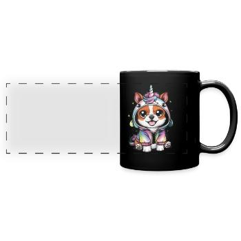 Kawaii Hund mit Einhorn Outfit - Panorama-Tasse farbig - Schwarz - Vorne