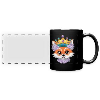 Kawaii Fuchs mit farbenfrohen Blumen - Panorama-Tasse farbig - Schwarz - Vorne