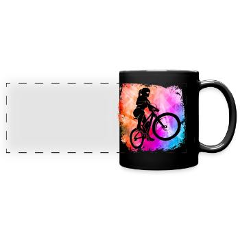 Mountainbikerin Mädchen coole Farben MTB Fahrrad - Panorama-Tasse farbig - Schwarz - Vorne