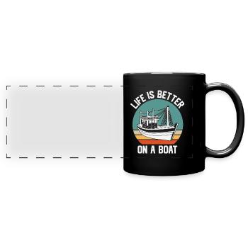 Citation de pêche La vie vintage est meilleure sur un bateau - Mug panoramique uni - noir - Devant