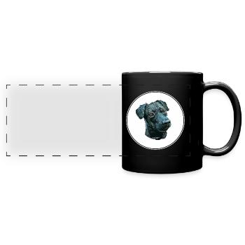 Patterdale Terrier Dog Watercolor Illustration - Full Colour Panoramic Mug - black - Front