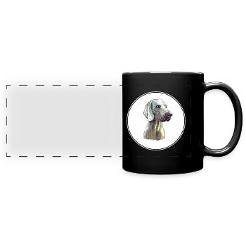 Weimaraner Hund Aquarell Illustration - Panorama-Tasse farbig - Schwarz - Vorne