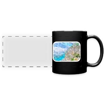 Sorrente Italie Aquarelle Esquisse Dessinée Peinture - Mug panoramique uni - noir - Devant