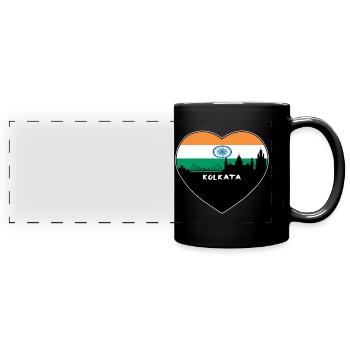 Kolkata India Flag Skyline Souvenir de voyage - Mug panoramique uni - noir - Devant