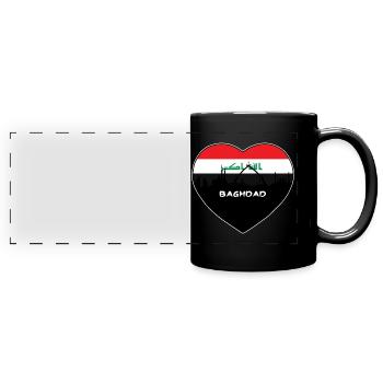 Baghdad Iraq Flag Skyline Travel Souvenir - Full Colour Panoramic Mug - black - Front