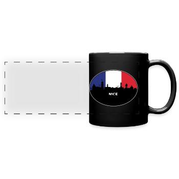 Nice France Flag Skyline Travel Souvenir - Full Colour Panoramic Mug - black - Front