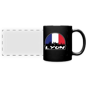 Lyon France Flag Skyline Silhouette Voyage - Mug panoramique uni - noir - Devant