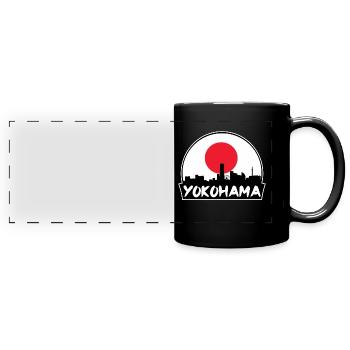 Yokohama Japan Flagge Skyline Silhouette Reisen - Panorama-Tasse farbig - Schwarz - Vorne
