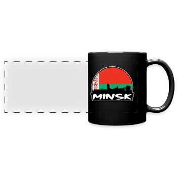 Minsk Weißrussland Flagge Skyline Silhouette Reisen - Panorama-Tasse farbig - Schwarz - Vorne