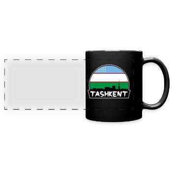 Tachkent Ouzbékistan Flag Skyline Silhouette Voyage - Mug panoramique uni - noir - Devant