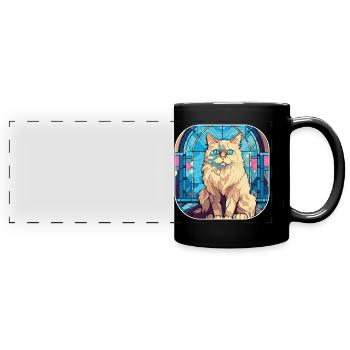 Bunte Ragdoll-Katzenrasse Aquarellmalerei - Panorama-Tasse farbig - Schwarz - Vorne