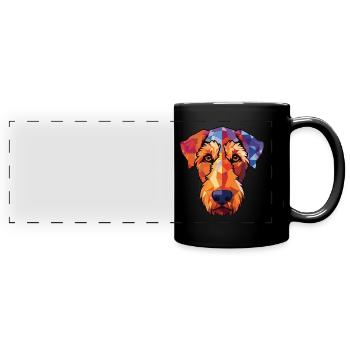 Airedale Terrier Dog Watercolor Colorful Painting - Full Colour Panoramic Mug - black - Front